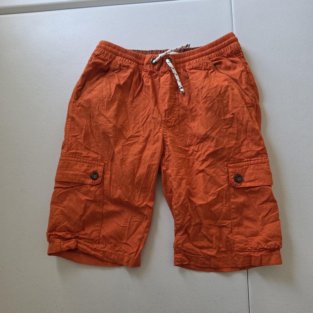 Boden Shorts Boys 12 Orange Cargo Cotton Twill Drawstring Elastic Waist Summer